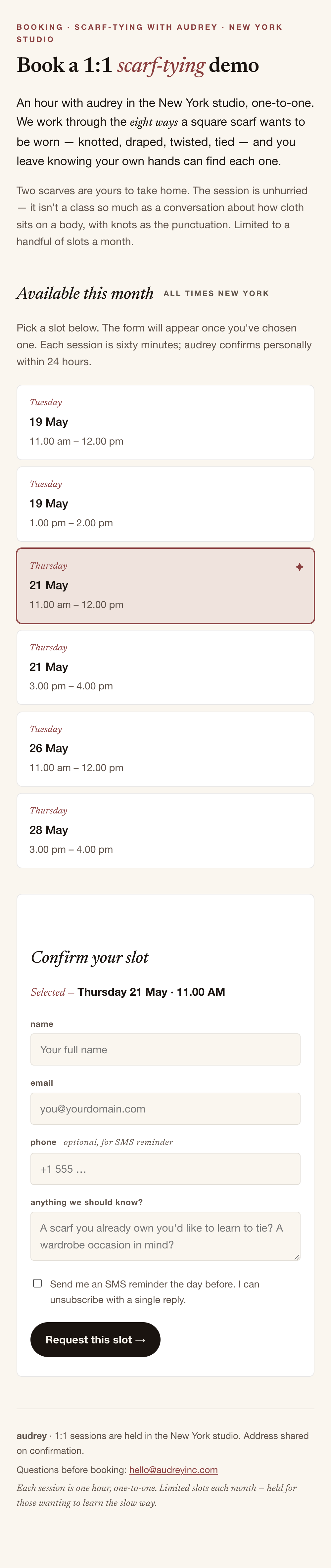 click for full size audrey booking mobile — form