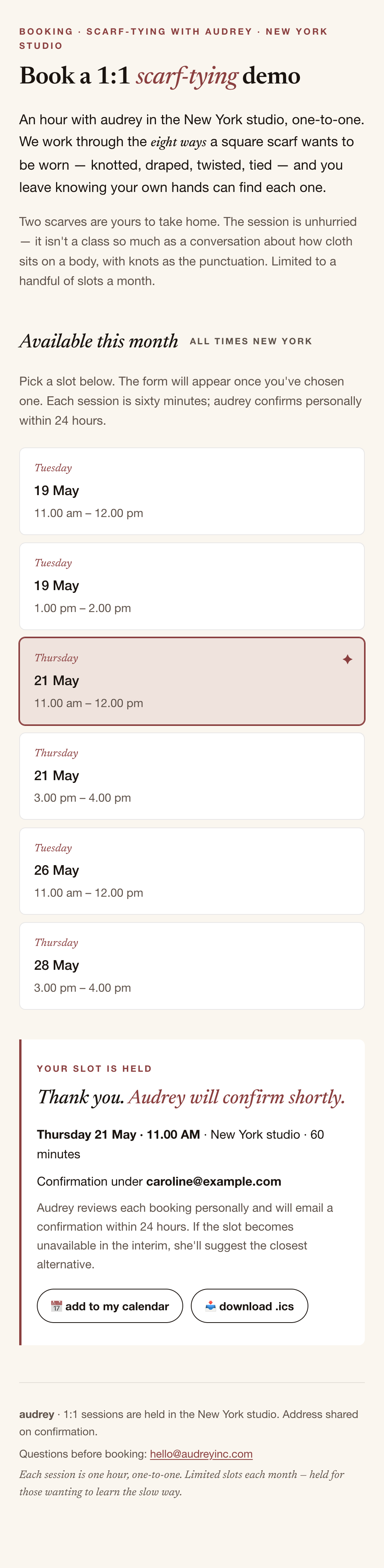 click for full size audrey booking mobile — confirmation